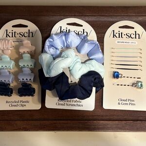 Kitsch Cloud Scrunchies and Clips Set - Navy, Light Blue, Mint